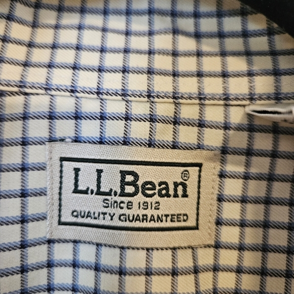 L.L. BEAN MENS Large BUTTON UP SHIRT white blue PLAID LONG SLEEVE COTTON - Picture 4 of 4
